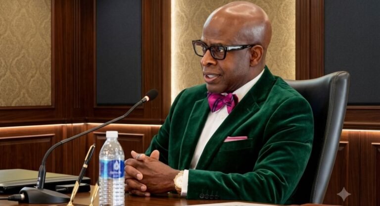 FAMU presidential search candidate Rondall Allen speaking during a university leadership event.