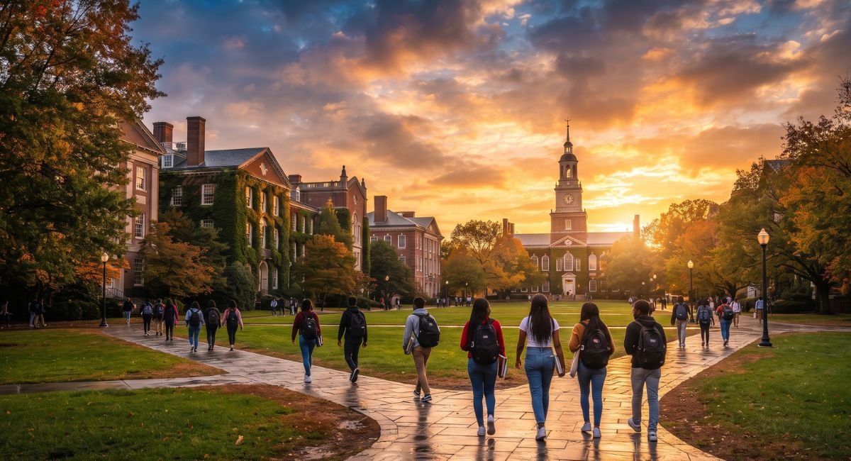 Historic university campus at sunset representing the future of higher education.