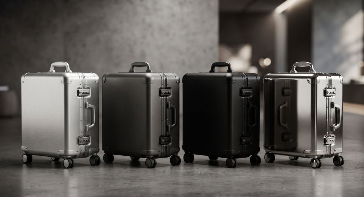 Zero Halliburton aluminum business case rolling smoothly through a modern airport